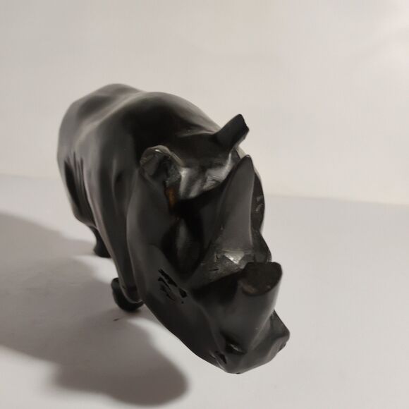 Hand Carved Solid Wood Rhino Sculpture Wildlife Small Figure animal 9” - Picture 5 of 16